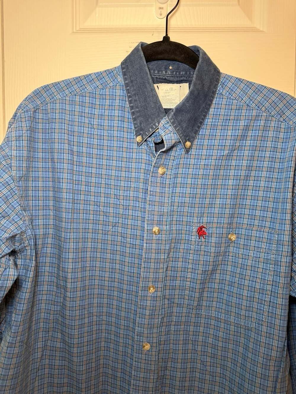 Wrangler PBR Button Up Shirt Size M Blue Plaid Long Sleeve Western